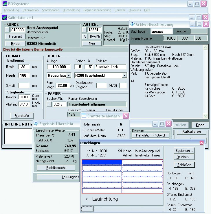 BOSs-PRIMA - Rollen-Etiketten Kalkulation